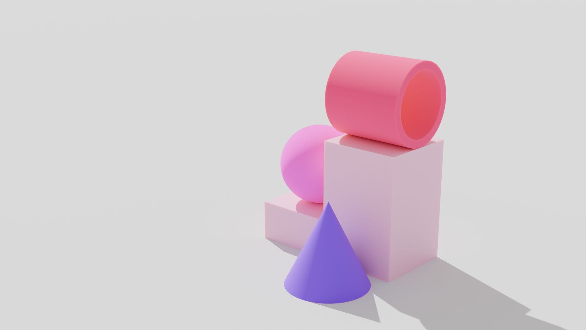 Kolorowe bryły geometryczne 3D na jasnym, minimalistycznym tle